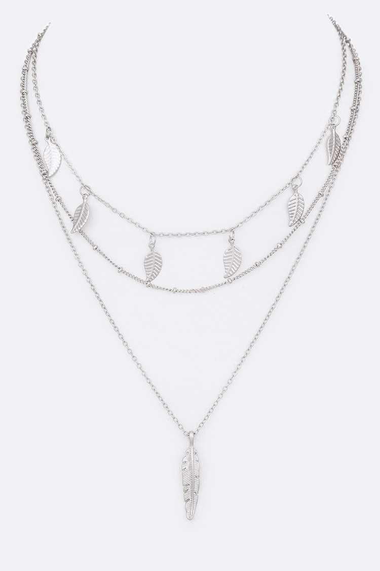 Feather Charm Multi Layer Necklace.