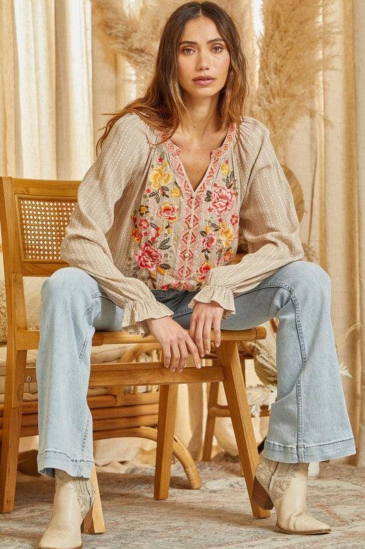 Floral Embroidered Blouse - Random Hippie