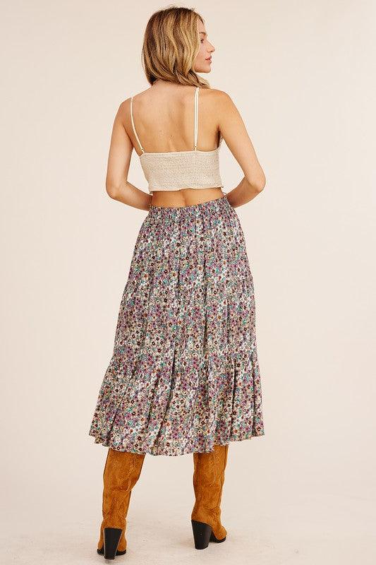 Floral Printed Tiered Midi Skirt - Random Hippie