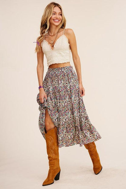 Floral Printed Tiered Midi Skirt - Random Hippie