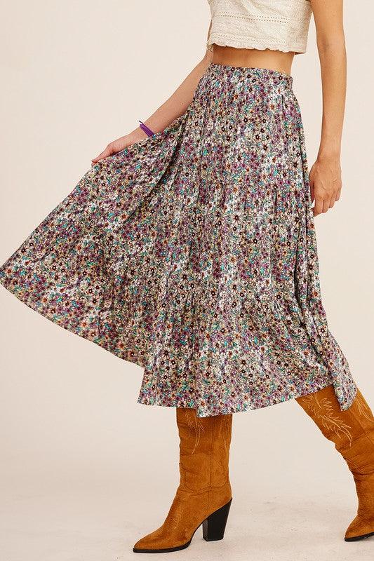Floral Printed Tiered Midi Skirt - Random Hippie