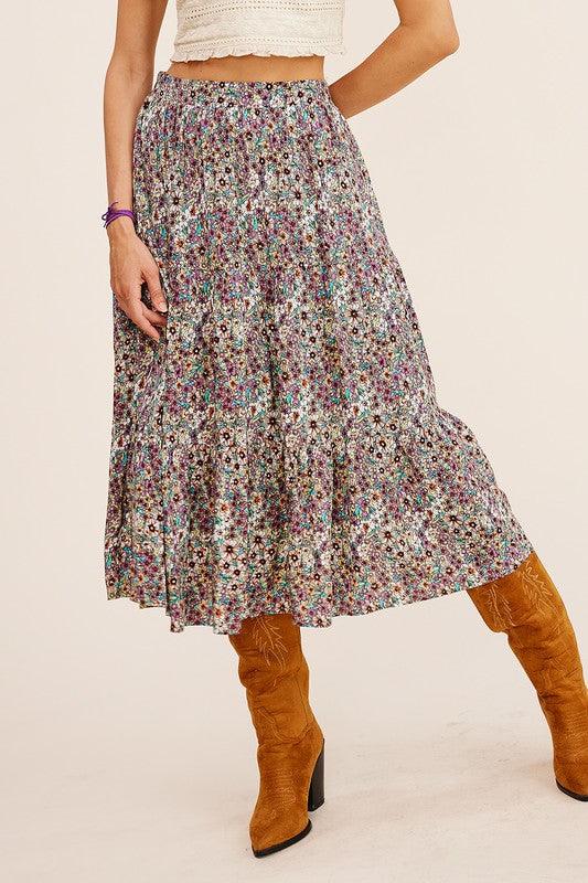 Floral Printed Tiered Midi Skirt - Random Hippie