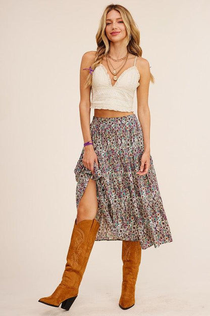 Floral Printed Tiered Midi Skirt - Random Hippie