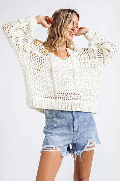 Fringed Open Knit Sweater - Random Hippie