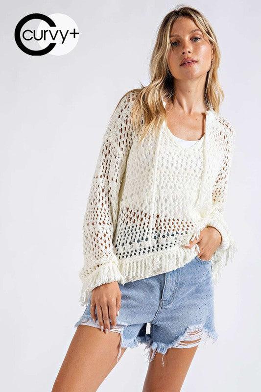 Fringed Open Knit Sweater - Random Hippie