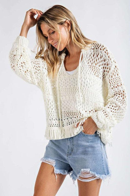 Fringed Open Knit Sweater - Random Hippie