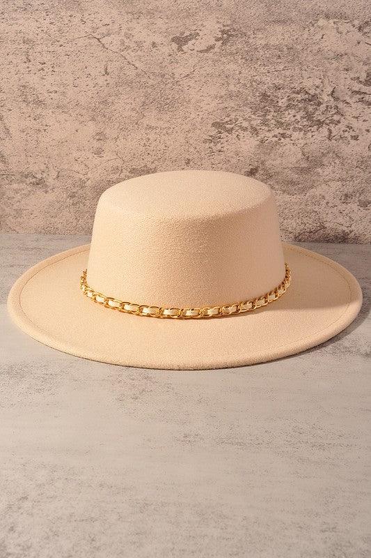 Gold Chain Wide Brim Hat.