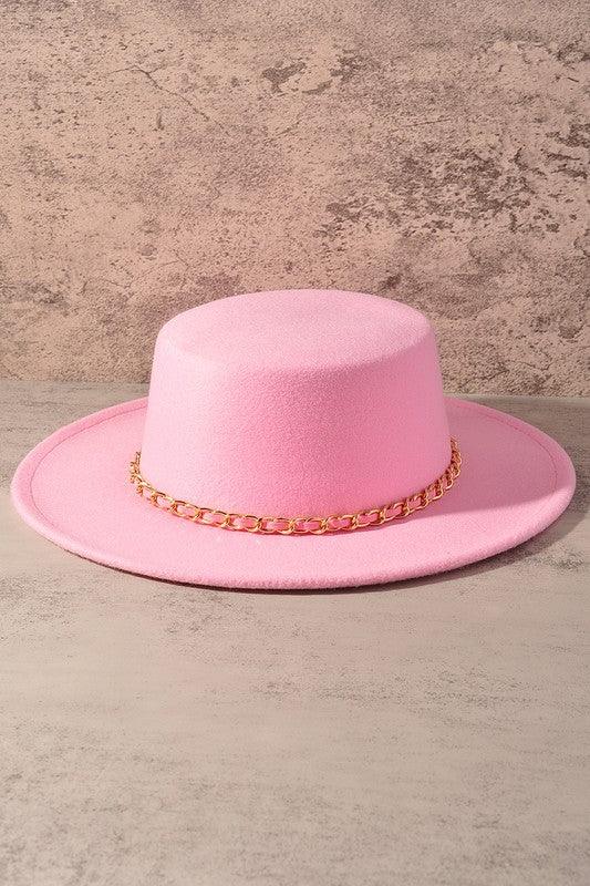 Gold Chain Wide Brim Hat.