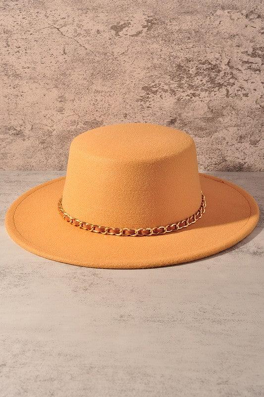 Gold Chain Wide Brim Hat.