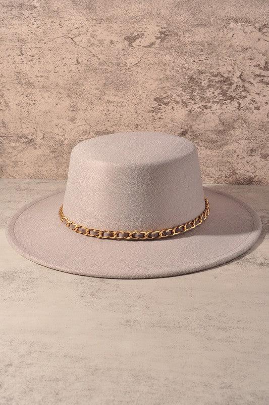 Gold Chain Wide Brim Hat.