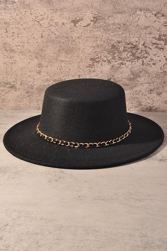 Gold Chain Wide Brim Hat.