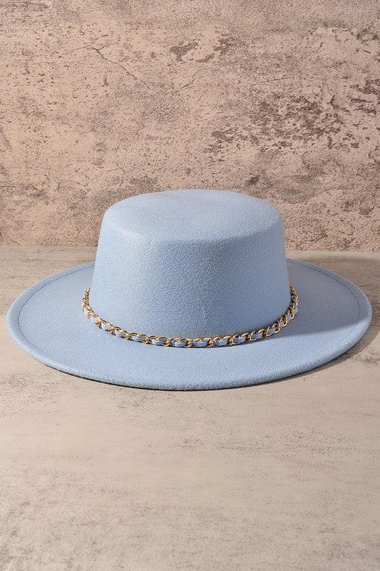 Gold Chain Wide Brim Hat.