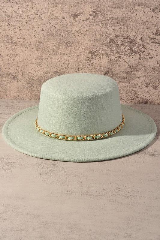 Gold Chain Wide Brim Hat.