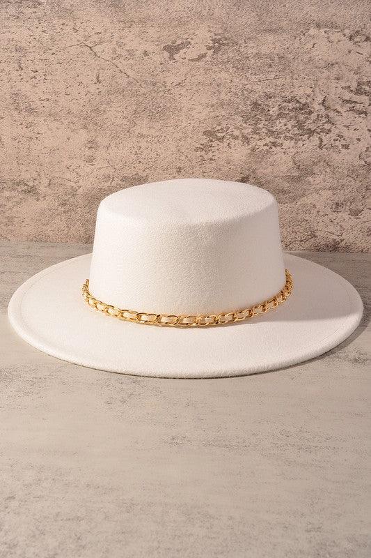 Gold Chain Wide Brim Hat.