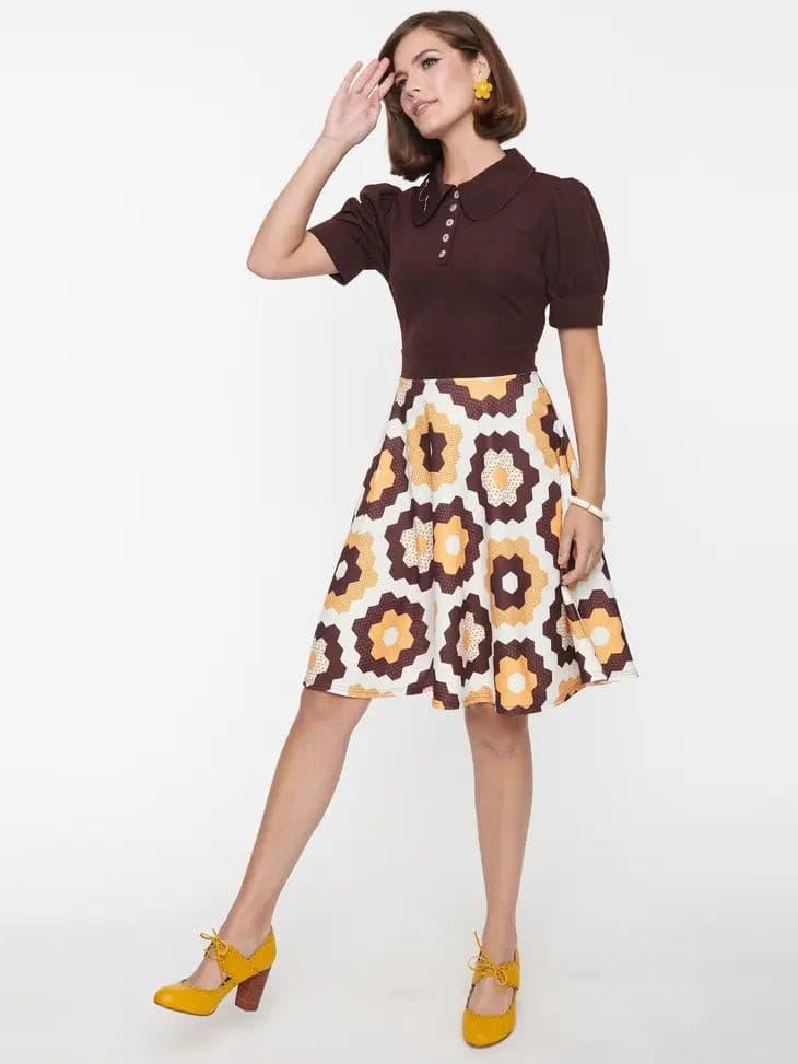 Honey Comb Pattern Flare Dress - Random Hippie