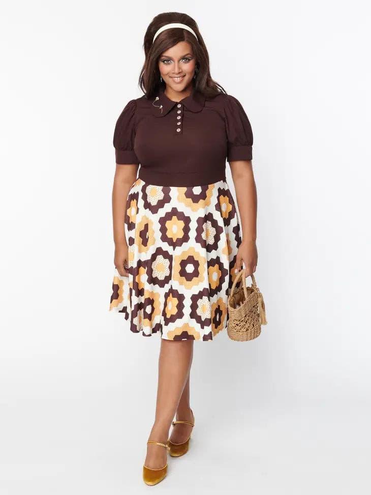 Honey Comb Pattern Flare Dress - Random Hippie