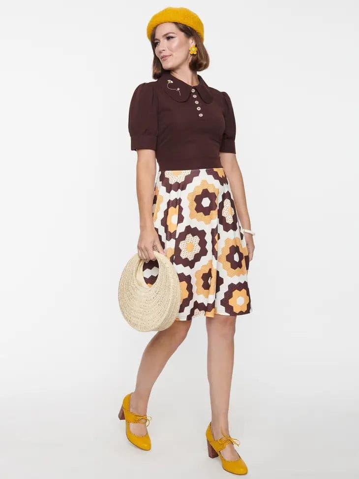 Honey Comb Pattern Flare Dress - Random Hippie