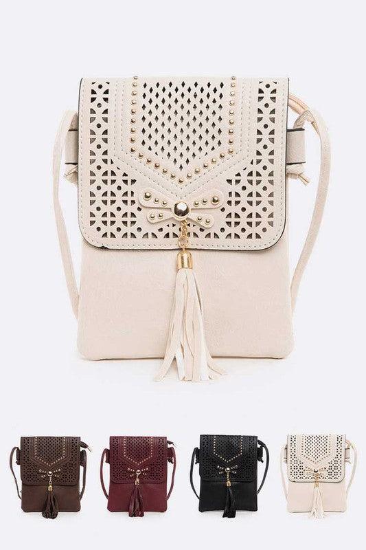 Laser Cut Tassel Crossbody.