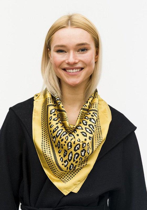 Leopard Print Silky Bandana Neck Scarf.