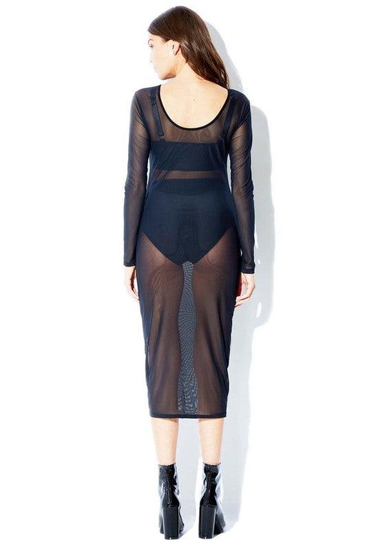 Long Sleeve Allover Sheer Dress - Random Hippie