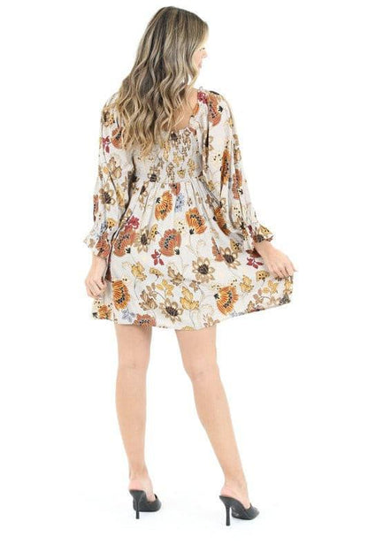 Long Sleeve Fall Floral Babydoll Mini Dress - Random Hippie