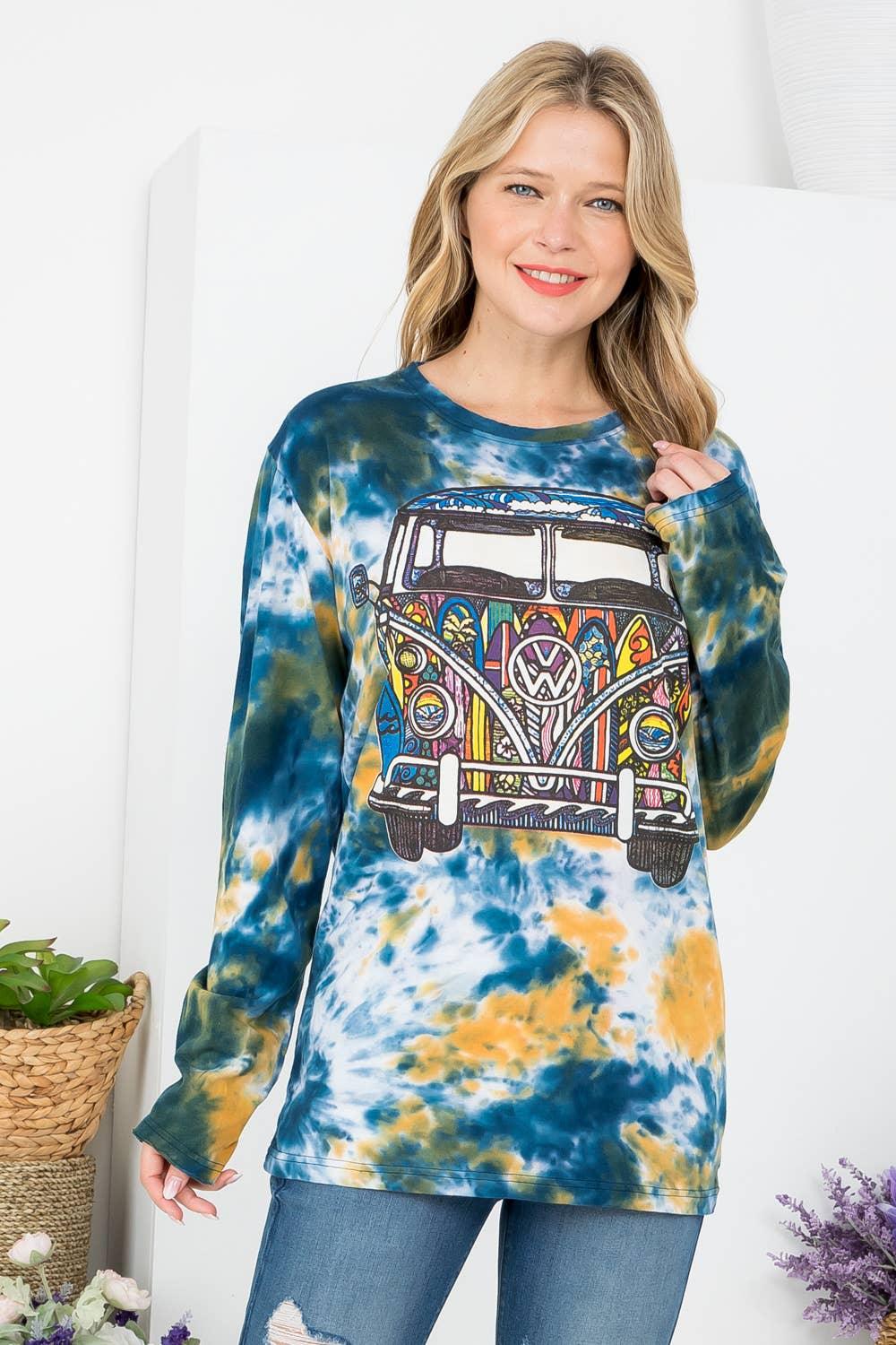 Long-Sleeves Tie-Dye Graphic Tee (TH-1685) - Random Hippie