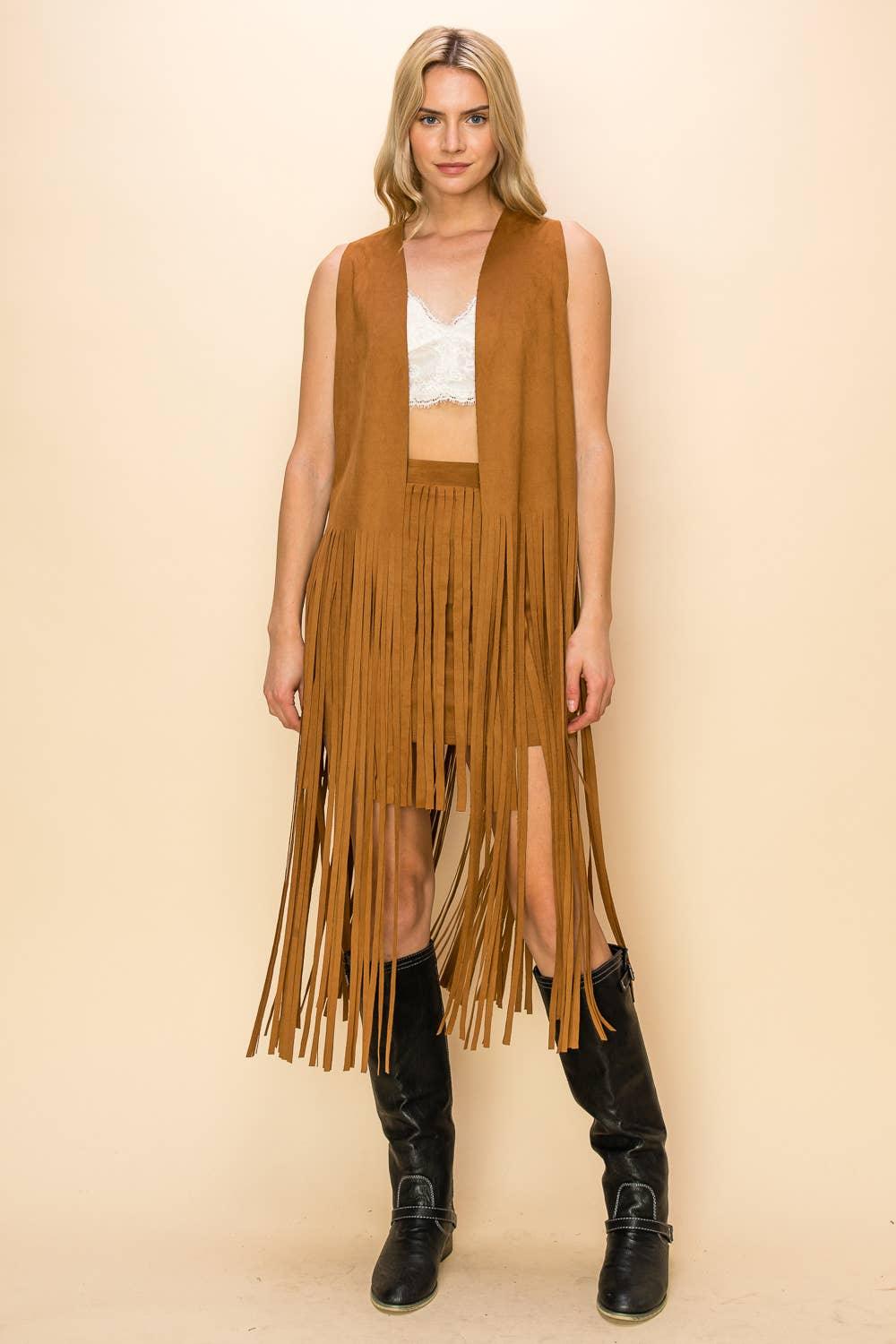 LONG SUEDE FRINGE VEST - Random Hippie