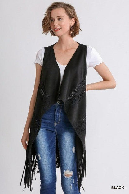 Long Suede Fringe Vest.