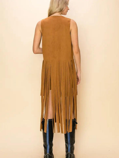 LONG SUEDE FRINGE VEST - Random Hippie