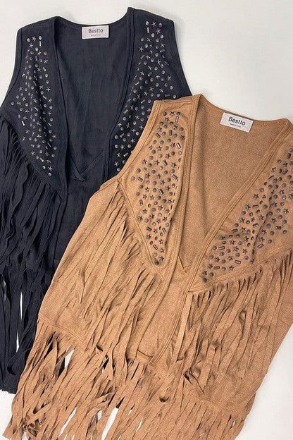 Metal Stud Fringe Vest.