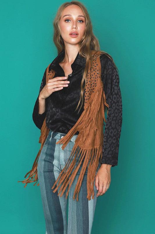 Metal Stud Fringe Vest.