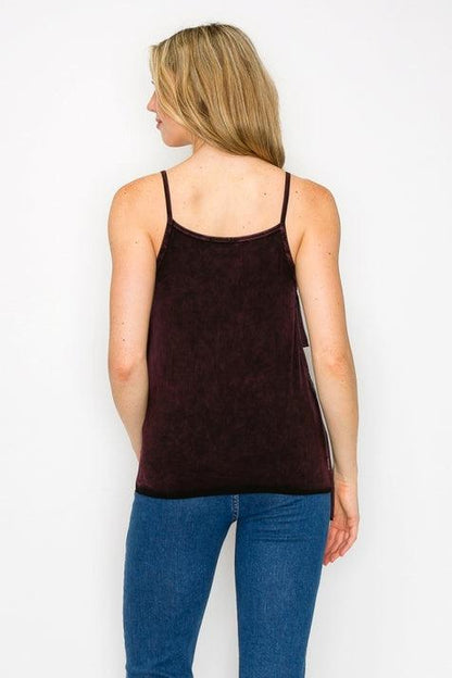 Mineral Wash Fringe Detail Spaghetti Strap Tank Top - Random Hippie