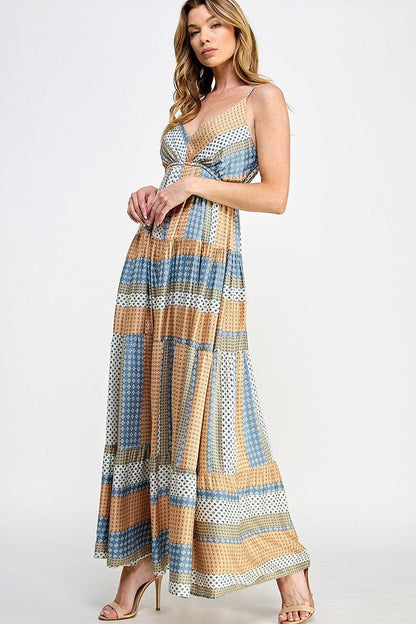 Mixed Print Multi-Color Tiered Maxi Dress - Random Hippie