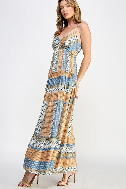 Mixed Print Multi-Color Tiered Maxi Dress - Random Hippie