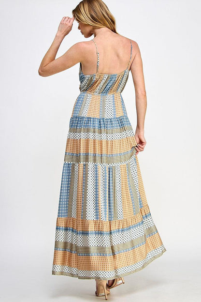 Mixed Print Multi-Color Tiered Maxi Dress - Random Hippie