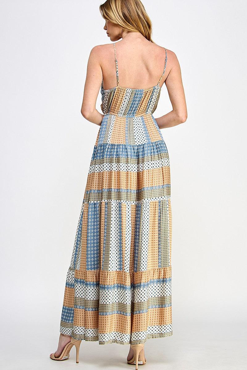 Mixed Print Multi-Color Tiered Maxi Dress - Random Hippie