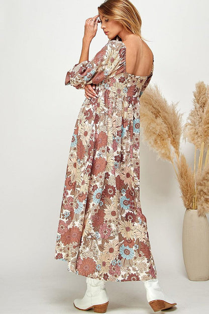 Multi-Color Floral Puff Sleeve Babydoll Dress - Random Hippie