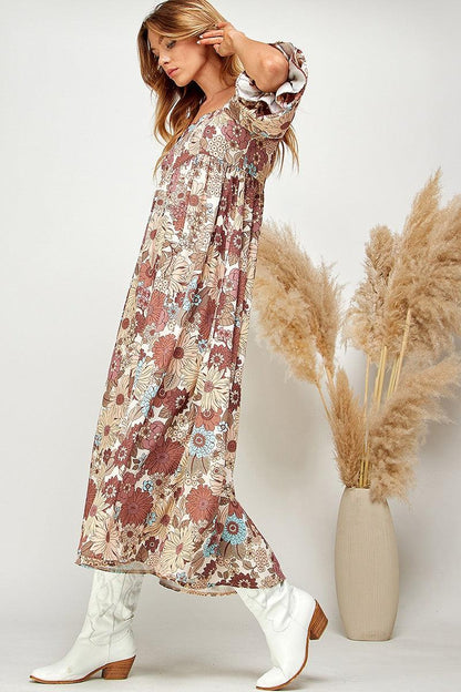 Multi-Color Floral Puff Sleeve Babydoll Dress - Random Hippie