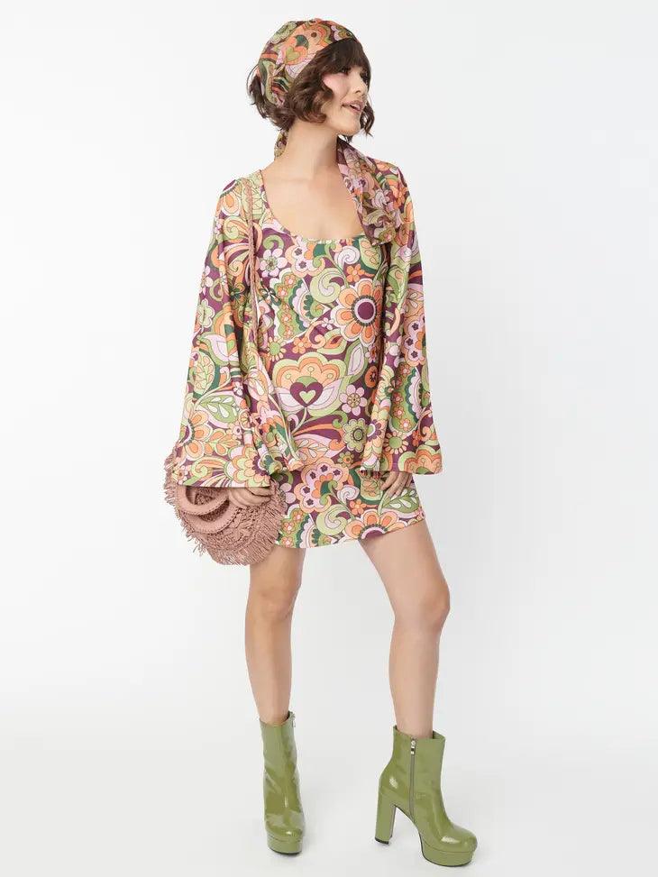 Orange &amp; Green Paisley Mini Dress - Random Hippie