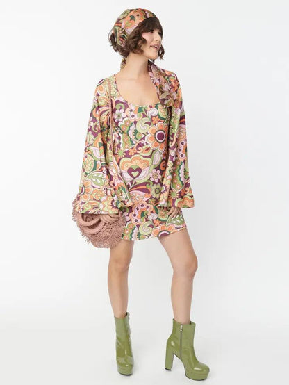 Orange &amp; Green Paisley Mini Dress - Random Hippie