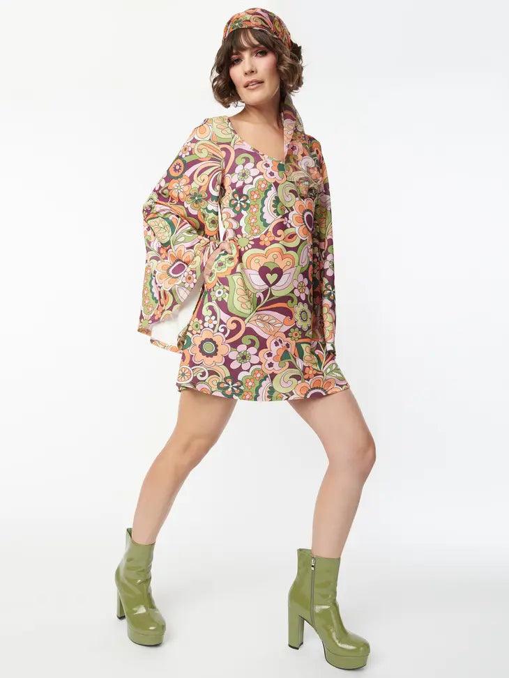 Orange &amp; Green Paisley Mini Dress - Random Hippie