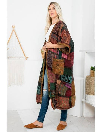 Patchwork Long Jacket (TH-1657) - Random Hippie
