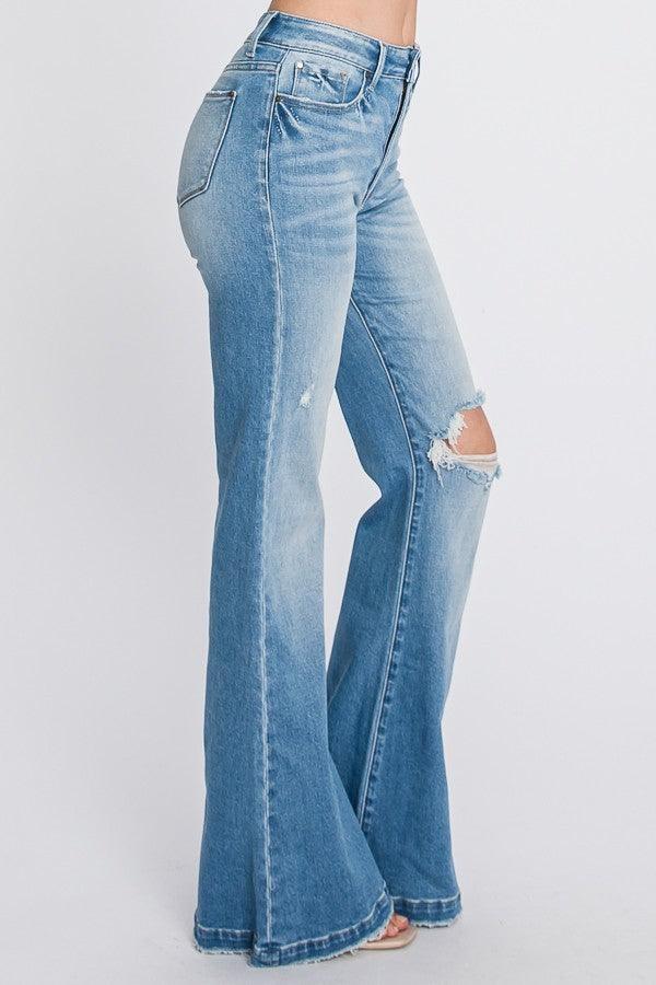 Petite Distressed Super High-Rise Flare Jeans - Random Hippie