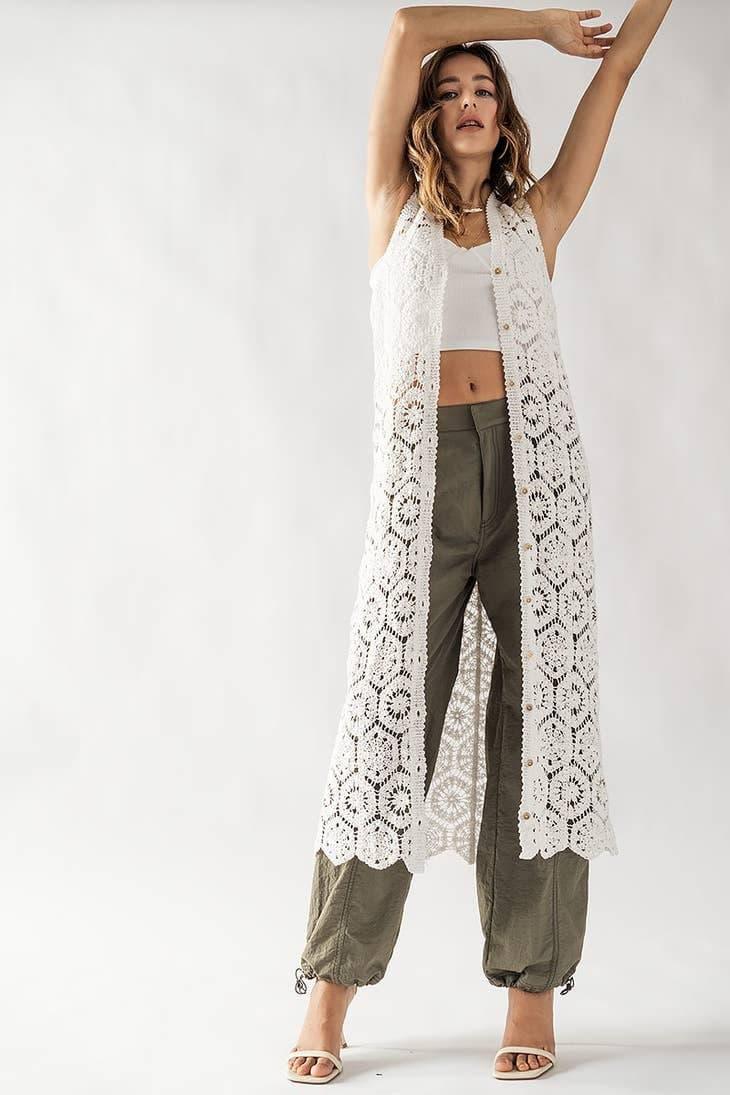 Polygon Crochet Sleeveless Cardigan Vest - Random Hippie
