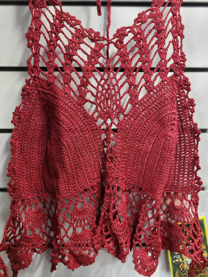 Pretty Petal High Neck Crochet Halter Top - Random Hippie