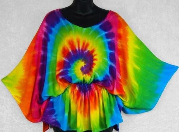 spiral rainbow tie-dye loose fit top with butterfly sleeves