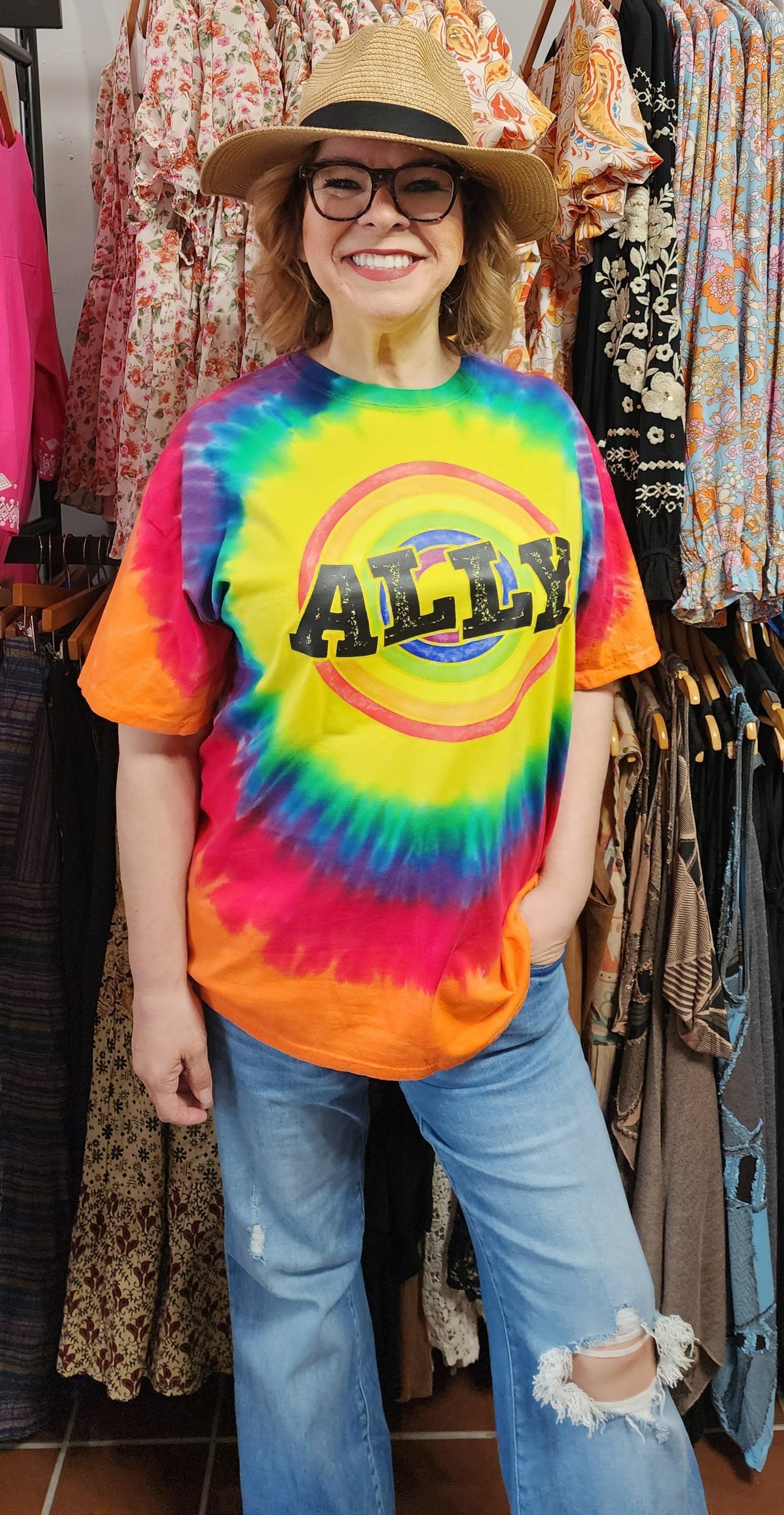 Rainbow Tie-Dye Ally Graphic T-Shirt - Random Hippie