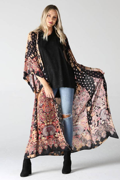 Bleach Dyed Printed Duster Kimono - Random Hippie