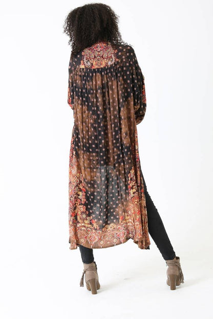 Bleach Dyed Printed Duster Kimono - Random Hippie