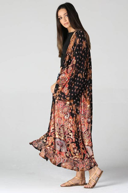 Bleach Dyed Printed Duster Kimono - Random Hippie